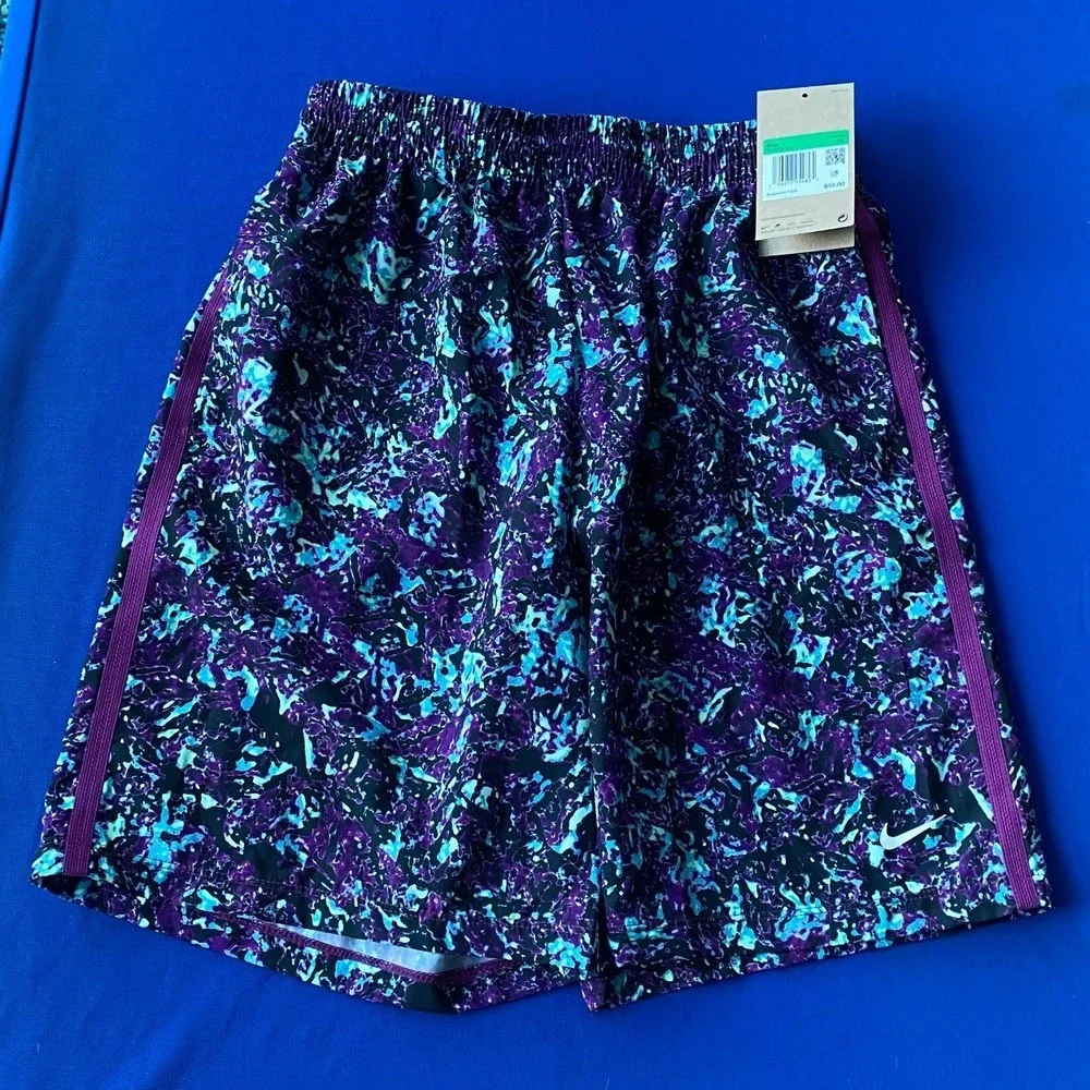 Nike Boy's Dri-FIT Training Shorts Purple Teal Marble Print FV0275-503 XL NWT